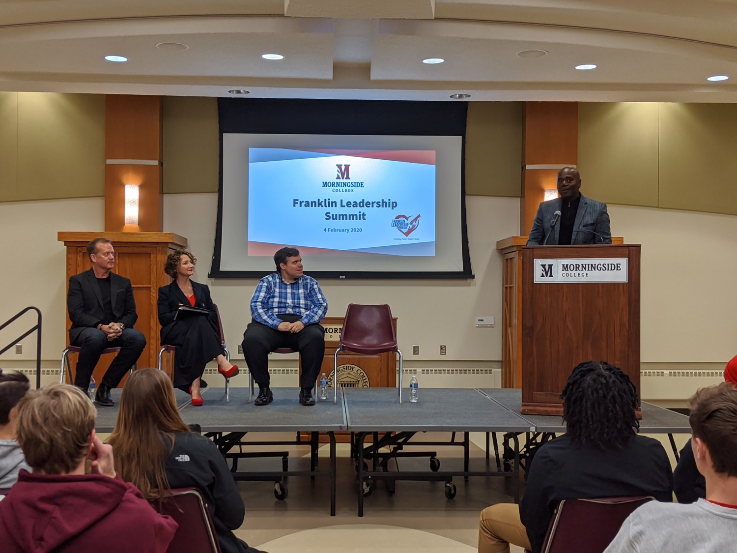 Cleophus P. Franklin Jr. at the podium during the Franklin Leadership Summit at Morningside College